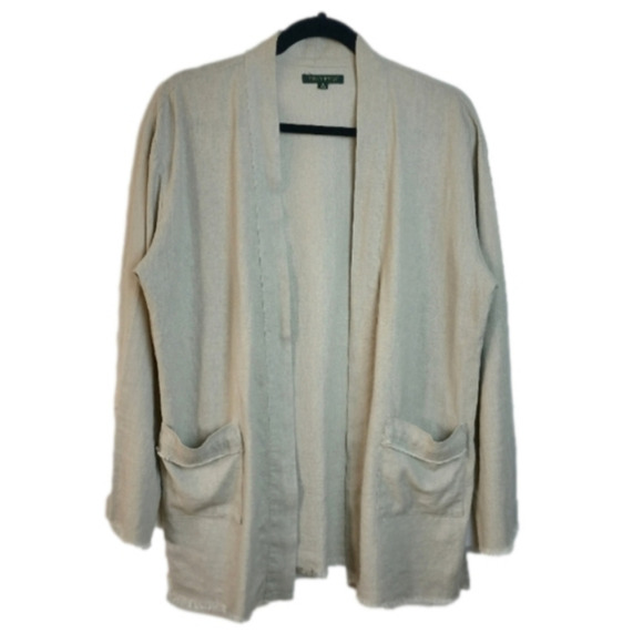 For Cynthia Linen Viscose Blend Medium Jacket Raw Edge Tan Lagenlook Coastal - Picture 1 of 10